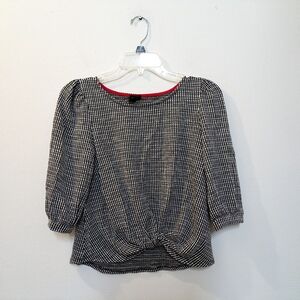 Anthropologie W5  Black & White Textured Twist Front Top, Women's Small